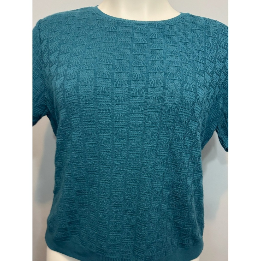 Alfred Dunner Teal Waffle Pattern Sweater Shirt XL